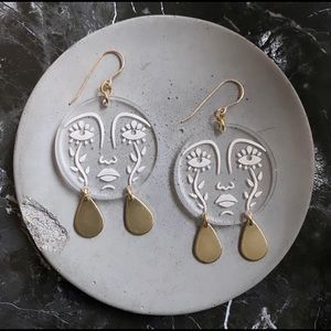 NEW While Odin Sleeps Mother Moon Earrings / Clear Lucite